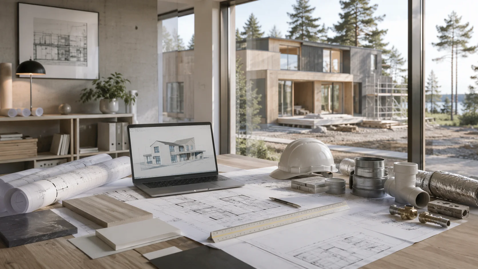 Byggingenjörer från JBR-Konsult granskar ritningar